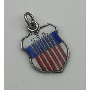 Vintage USA American Flag Shield Travel Charm for Bracelet